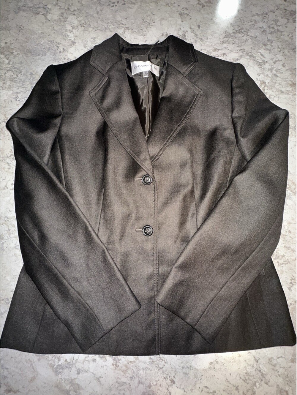 Jones New York Women's Black Button Lined Collared Blazer Long Sleeve Size 12